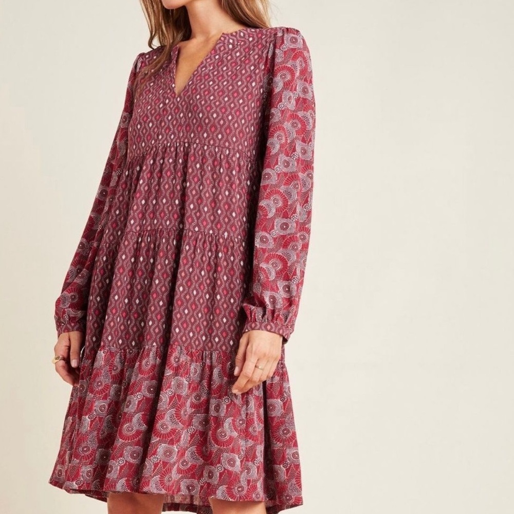 Maeve Anthropologie Amber Tiered Long Sleeve Tunic Dress Size Small